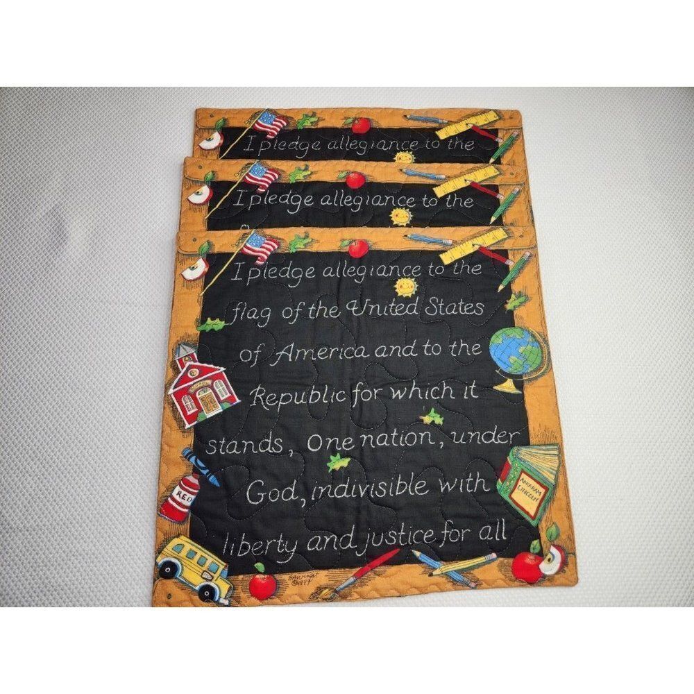 Vintage 90s Susan Winget Placemats Set Play Mats Teacher School Pledge